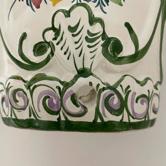 Vintage RCCL Portugal Hand Painted Floral Ceramic Green On White Flower Pot - Picture 10 of 12